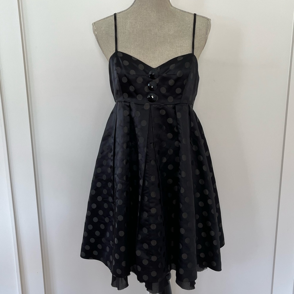 Betsey Johnson Black Polka Dot Empire Waist Pleated Sleeveless Mini Sundress